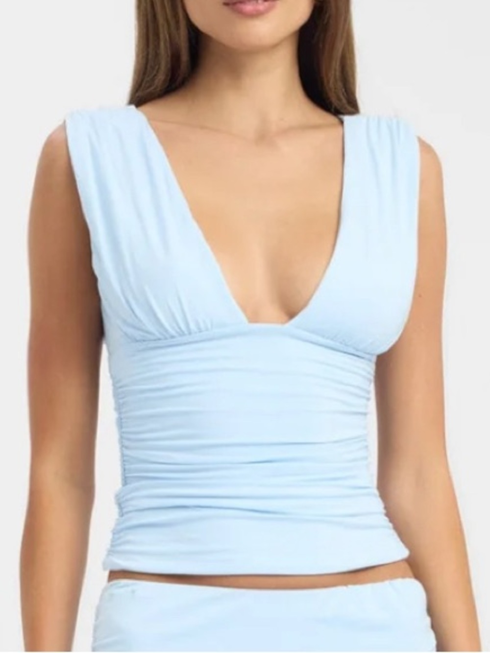 Kookai Light Blue Solis Ruched Plunge Tank Top Size US 6 NWOT!